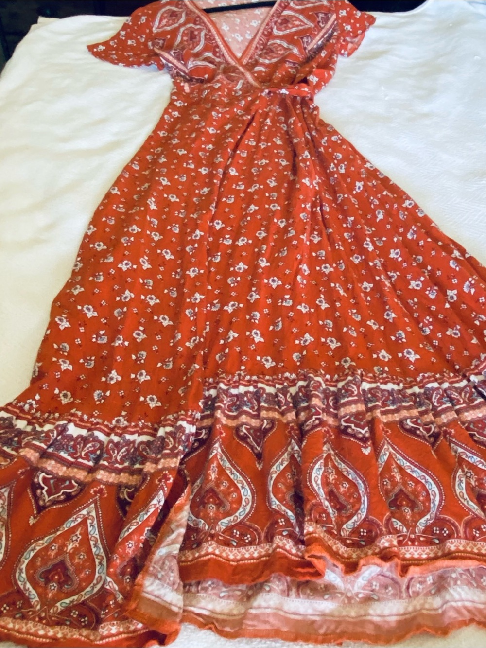Boho Rust Floral Wrap Maxi Dress - Picture 3 of 7